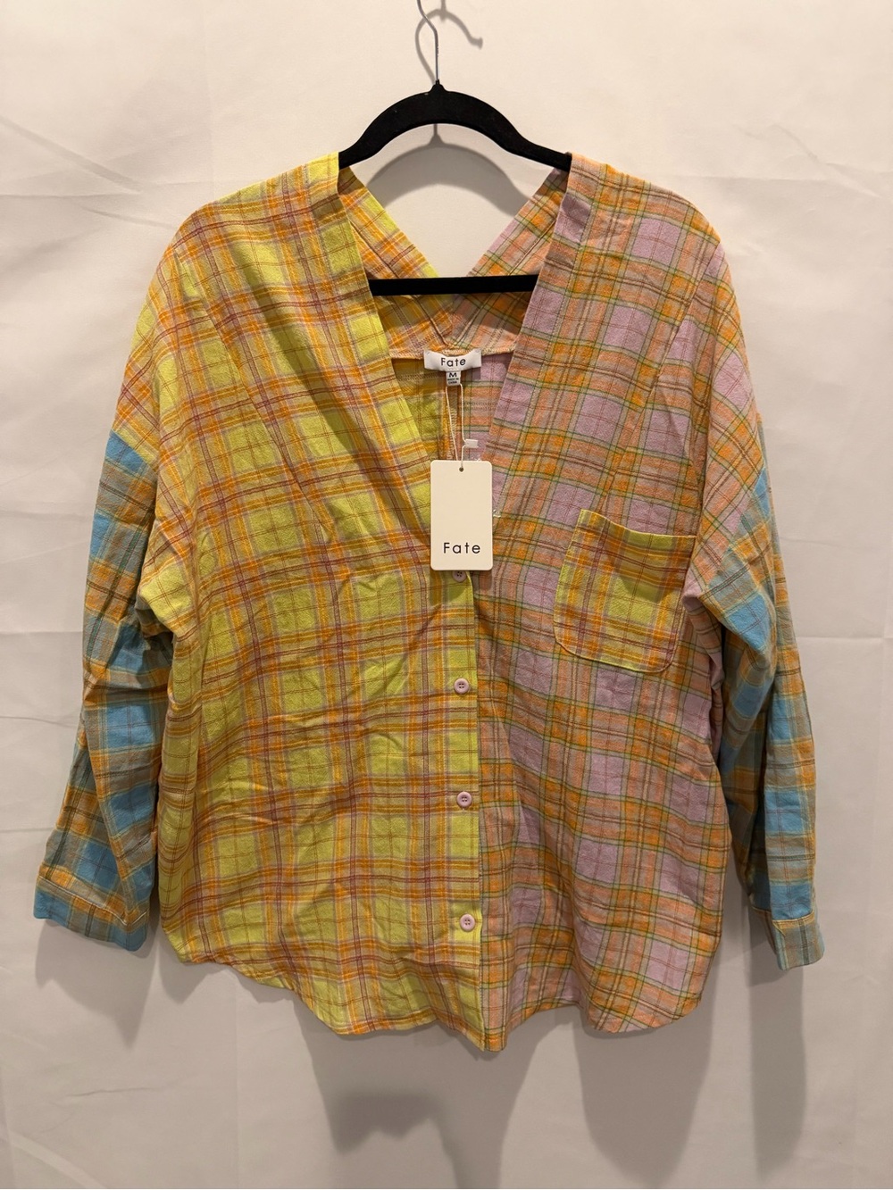 NWT Fate Pastel Plaid Colorblock flannel Shirt size medium.eclectic,pastelgrunge